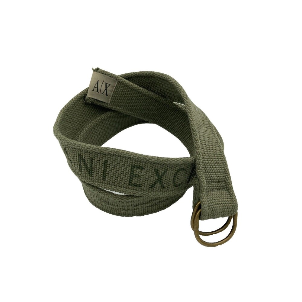 A/X Armani Exchange Canvas Web Belt Double D-Ring Buckle Olive Green Logo 45”